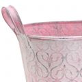 Floristik24 Plantador de cuba de zinco com decoração rosa 22,5 cm x 11,5 cm A10,5 cm