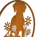 Floristik24 Placa de metal pátina cão com flores Ø38cm