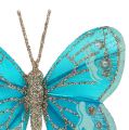 Floristik24 Borboletas decorativas turquesa com glitter 7cm 4pcs