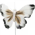 Floristik24 Borboleta deco, decoração primaveril, mariposa sobre arame castanho, amarelo, branco 6×9cm 12uds