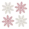 Floristik24 Floco de neve 4cm rosa/branco com purpurina 72uds