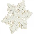 Floristik24 Flocos de neve madeira 4cm branco com mica 72uds