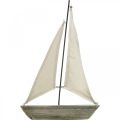 Floristik24 Barco à vela, barco em madeira, decoração marítima shabby chic cores naturais, branco A37cm L24cm