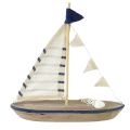 Floristik24 Navio decorativo barco à vela de madeira vintage com conchas Alt.22cm 2 unidades