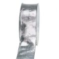 Floristik24 Fita para presente prata com borda de arame 40mm 25m