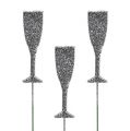 Floristik24 Taça de champanhe com glitter prata 8cm L28cm 24pcs