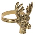 Floristik24 Porta-guardanapo de metal com cabeça de veado em acabamento dourado, 6 cm, conjunto com 4 peças.