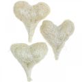 Floristik24 Corações de sisal, Dia dos Namorados, Dia das Mães, corações decorativos branqueados, branco creme Alt. 7,5–9cm 16 unid.