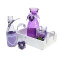 Floristik24 Bandeja de madeira para decoração de verão com vidro violeta, branco