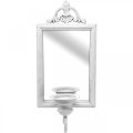Floristik24 Espelho Efeito Antigo com Castiçal Branco Metal Gasto H50cm