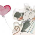 Floristik24 Par de mouse de figura decorativa com corações 11 cm x 11 cm 4 unidades