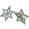 Floristik24 Estrelas Déco, madeira, azul, verde, estrelas de madeira, Natal, 4 cm, mistura, 36 unidades