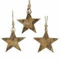Floristik24 Estrelas de madeira com incrustações de glitter para pendurar madeira de mangueira natural 6,4-7,1cm × 7-7,8cm 3pcs