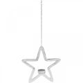 Floristik24 Porta-velas estrela decorativa em metal para pendurar prata 24cm
