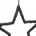 Floristik24 Pingente de estrela de decoração de natal glitter preto 7,5cm 40p