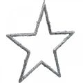 Floristik24 Estrela para pendurar, decorações para árvores de Natal, decoração estrela prata 11,5 × 12 cm 12 unidades