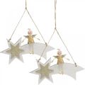 Floristik24 Anjo na estrela cadente, decoração de Natal para pendurar, Advent White, Golden H13cm L21,5cm 2pcs