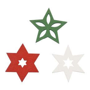 Floristik24 Decoração dispersa estrelas de madeira de Natal vermelho/branco/verde Ø3,5cm 72 unidades