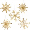 Floristik24 Conjunto de estrelas de palha com brilho dourado decorações de Natal Ø6cm 24 unidades