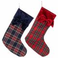Floristik24 Bota de Papai Noel xadrez com laço para pendurar, 43 cm, 2 peças