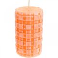 Floristik24 Velas rústicas, padrão de cesta de velas tipo pilar, velas de cera laranja 110/65 2pcs