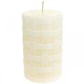 Velas rústicas, velas de cera branca, velas de pilar padrão de cesta 110/65 2 peças