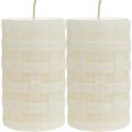 Floristik24 Velas rústicas, velas de cera branca, velas de pilar padrão de cesta 110/65 2 peças