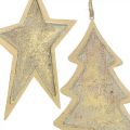 Floristik24 Pingentes de metal de abeto e estrela, decorações para árvores de Natal, decoração de Natal dourada, aparência antiga H15.5 / 17cm 4 unidades