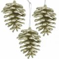 Floristik24 Enfeites de árvore de natal cones decorativos glitter champanhe H7cm 6pcs