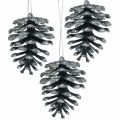 Floristik24 Enfeites de árvore de natal cones deco glitter antracite H7cm 6 peças