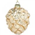 Floristik24 Cones para pendurar, enfeites de árvore, cones decorativos cobertos de neve Dourado A 9,5cm Ø8cm vidro verdadeiro 3uds