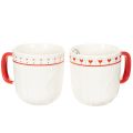 Floristik24 Caneca de café com alça vermelha, padrão tricotado e decoração de coração, cerâmica, 9 cm, 2 peças