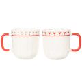 Caneca de café com alça vermelha, padrão tricotado e decoração de coração, cerâmica, 9 cm, 2 peças | Floristik24.pt
