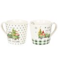 Floristik24 Caneca de café Feliz Natal com motivo de carro natalino, caneca de cerâmica de 10 cm, 2 unidades.