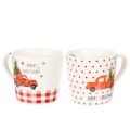 Floristik24 Caneca de Natal com carro e árvore de Natal, canecas de cerâmica, 10 cm, conjunto com 2 unidades