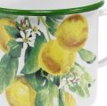 Floristik24 Copo plantador de esmalte, copo decorativo com ramo de limão, plantador mediterrâneo Ø9,5cm H10cm
