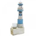 Floristik24 Farol de madeira com luz de chá vidro decoração marítima azul, branco H38cm