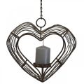 Suporte de luz de chá decoração pendurada de metal decoração de ferrugem coração 22×7×20cm