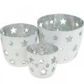 Floristik24 Porta-velas de decoração de Natal branco com estrelas de metal Ø12 / 10 / 8cm conjunto de 3