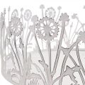 Floristik24 Bandeja decorativa com dentes-de-leão, decoração em metal para primavera branco, prata shabby chic Ø25cm A10,5cm