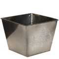 Floristik24 Vaso quadrado de metal com motivo de pinheiro, 18 cm