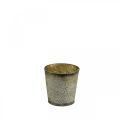 Floristik24 Vaso para outono, vaso de metal com decoração de folhas, vaso de ouro Ø10cm Alt.10cm