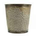 Floristik24 Vaso para outono, vaso de metal com decoração de folhas, vaso de ouro Ø10cm Alt.10cm