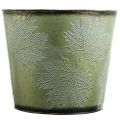 Floristik24 Vaso, vaso de metal com folhas de bordo, decoração de outono verde Ø25,5cm Alt.22cm