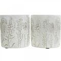 Floristik24 Vaso vaso de flores branco concreto com flores em relevo Ø12,5cm 2 peças