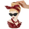 Vaso em forma de cabeça de mulher com óculos de sol e colar de pérolas, 30 cm | Floristik24.pt