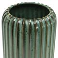 Floristik24 Vaso de cerâmica, decoração de mesa, vaso decorativo canelado verde, castanho Ø10,5cm Alt.21,5cm