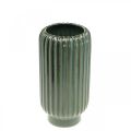 Floristik24 Vaso de cerâmica, decoração de mesa, vaso decorativo canelado verde, castanho Ø10,5cm Alt.21,5cm