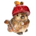 Floristik24 Estatueta decorativa de pássaro com chapéu em forma de maçã vermelha, decoração de outono, 13 cm