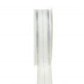 Floristik24 Fita de Natal com listras transparentes de lurex branco, prata 25mm 25m